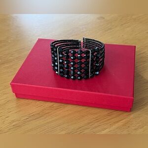 Black and Silver Beaded Cuff Bracelet